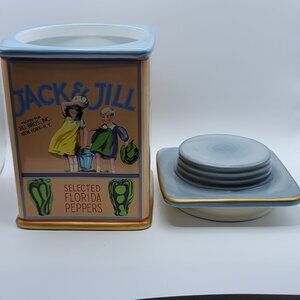 VINTAGE LABELS SAKURA ”JACK & JILL” COOKIE JAR STORAGE CONTAINER-9”X5.5”X5.5”NEW